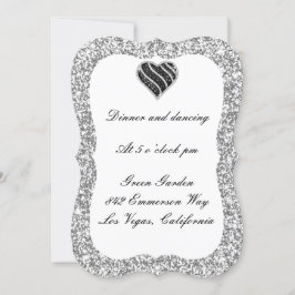 Tarjeta de recepción del corazón negro Purpurina p