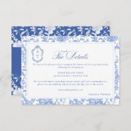 Tarjeta De Recepción Delft Blue Floral Chinoiserie Monogram Wedding