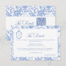 Tarjeta De Recepción Delft Blue Floral Chinoiserie Monogram Wedding