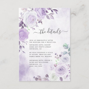 Tarjeta De Recepción Delicada acuarela Lavender Purple Florals