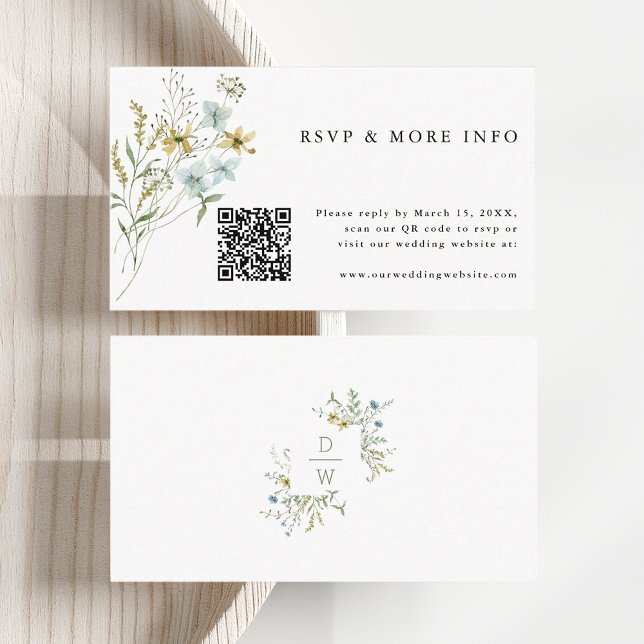 Tarjeta De Recepción Delicada Boda Moderna de Flor Silvestre RSVP (Front & Back)