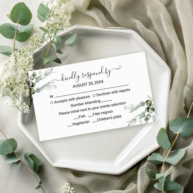 Tarjeta De Recepción Delicada vegetación Eucalyptus Wedding RSVP (Subido por el creador)