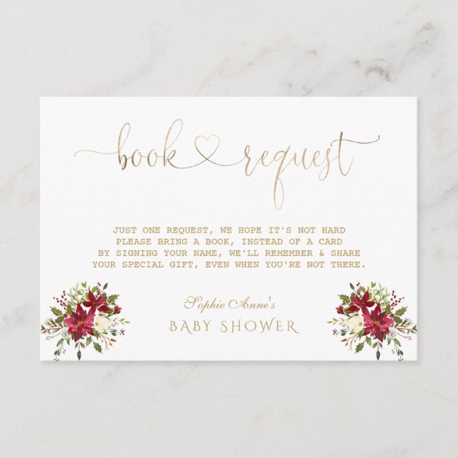 Tarjeta De Recepción Delicado Poinsettia Aquarela Dorada Baby Shower (Anverso)