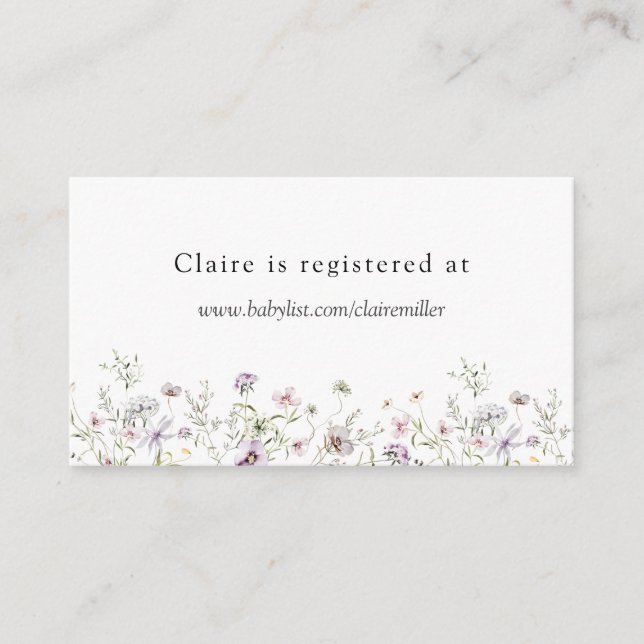 Tarjeta De Recepción Delicado Registro De Ducha De Flor Silvestre Púrpu (Anverso)