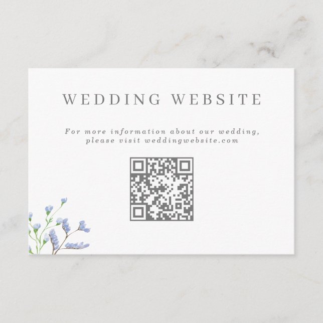 Tarjeta De Recepción Delicado sitio web Boda azul francés código QR Enc (Anverso)