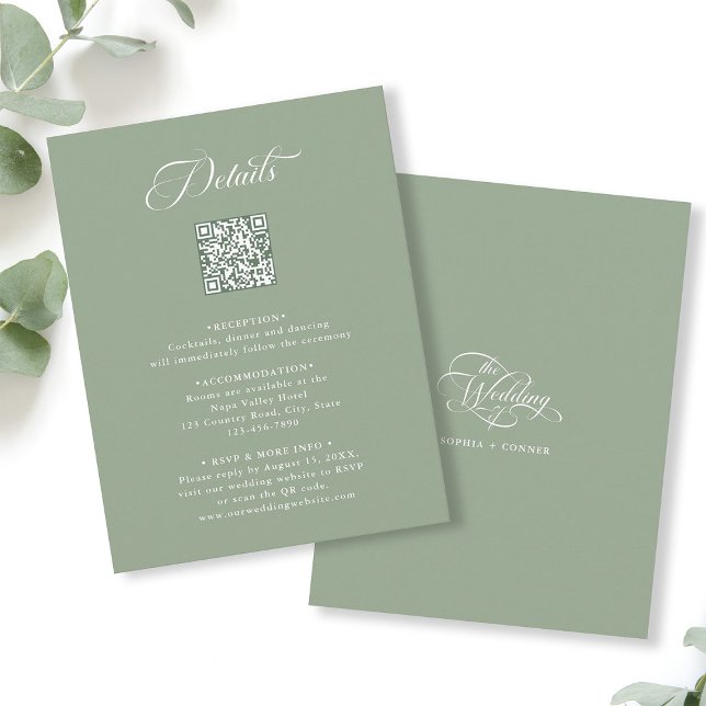 Tarjeta De Recepción Delicados detalles elegantes de la boda verde sabi (Front & Back)