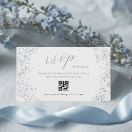 Tarjeta De Recepción Delicate Blue Floral Wedding QR code RSVP