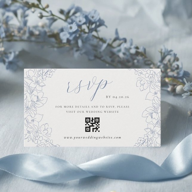 Tarjeta De Recepción Delicate Blue Floral Wedding QR code RSVP (Subido por el creador)