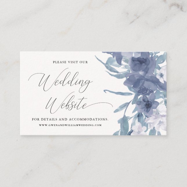 Tarjeta De Recepción Delicate Dusty Blue Floral Boda (Anverso)