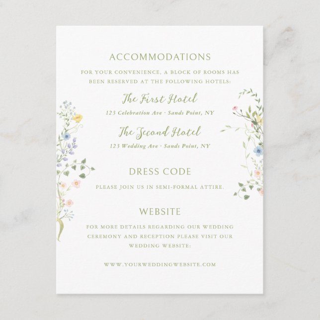 Tarjeta De Recepción Delicate Floral Wedding Details (Anverso)