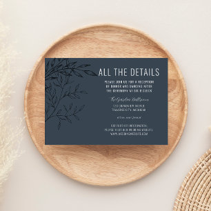 Tarjeta De Recepción Delicate Foliage Azul acero Detalles del boda