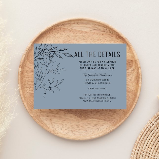 Tarjeta De Recepción Delicate Foliage | Azul turbio | Detalles del boda (Subido por el creador)