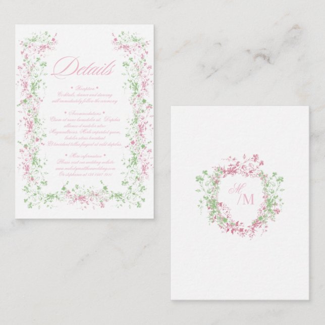 Tarjeta De Recepción Delicate French Flora Crest Wedding (Anverso / Reverso)