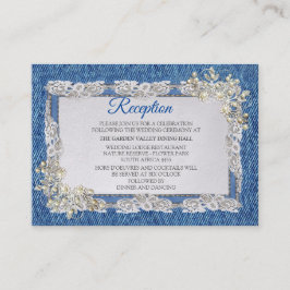 Tarjeta De Recepción Denim azul, encaje, joyas de vestuario y gatitos
