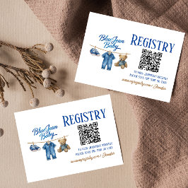 Tarjeta De Recepción Denim Bear Blue Jean Registro de Baby Shower