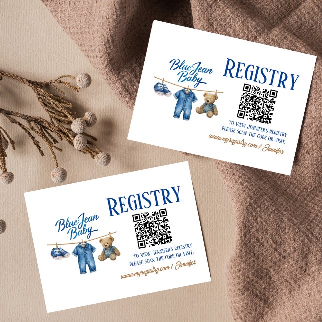 Tarjeta De Recepción Denim Bear Blue Jean Registro de Baby Shower (Subido por el creador)