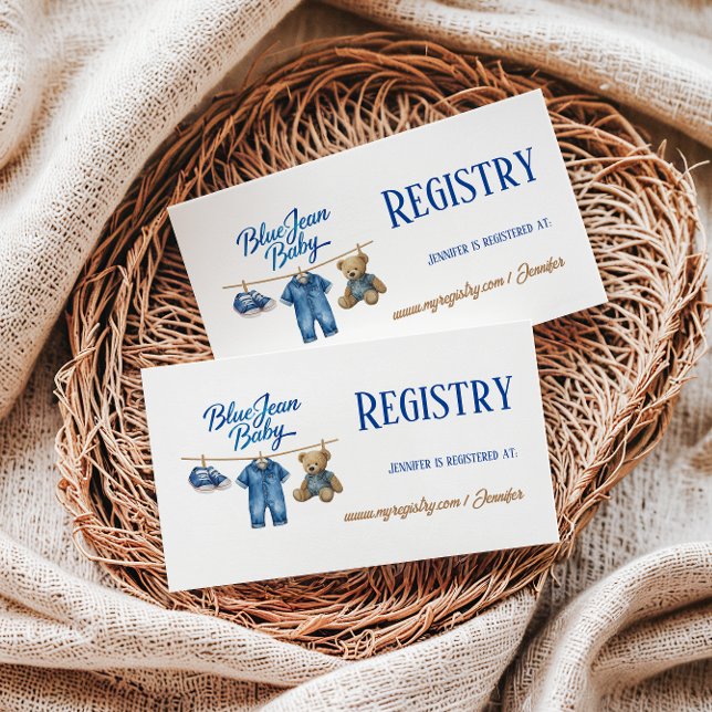 Tarjeta De Recepción Denim Bear Blue Jean Registro de Baby Shower (Subido por el creador)