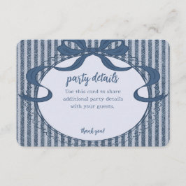 Tarjeta De Recepción Denim Coquette Bow Blue Jean Baby Party Details