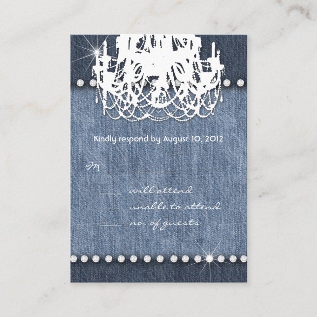 Tarjeta De Recepción Denim n Diamonds Boda Response Card Chandelier (Anverso)