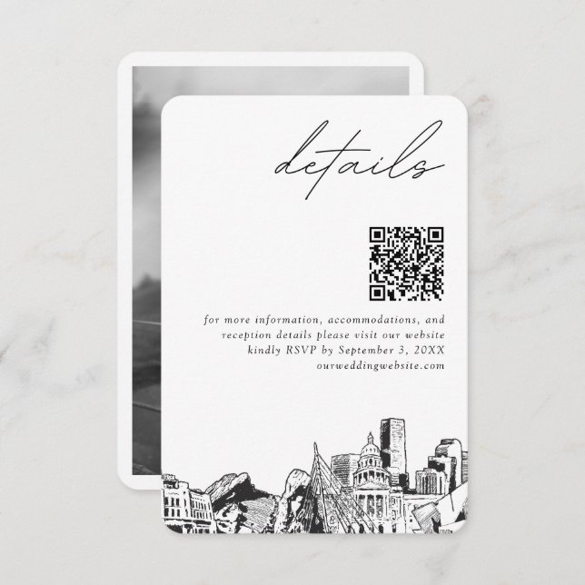 Tarjeta De Recepción Denver Boda Detalles modernos Código QR (Anverso / Reverso)