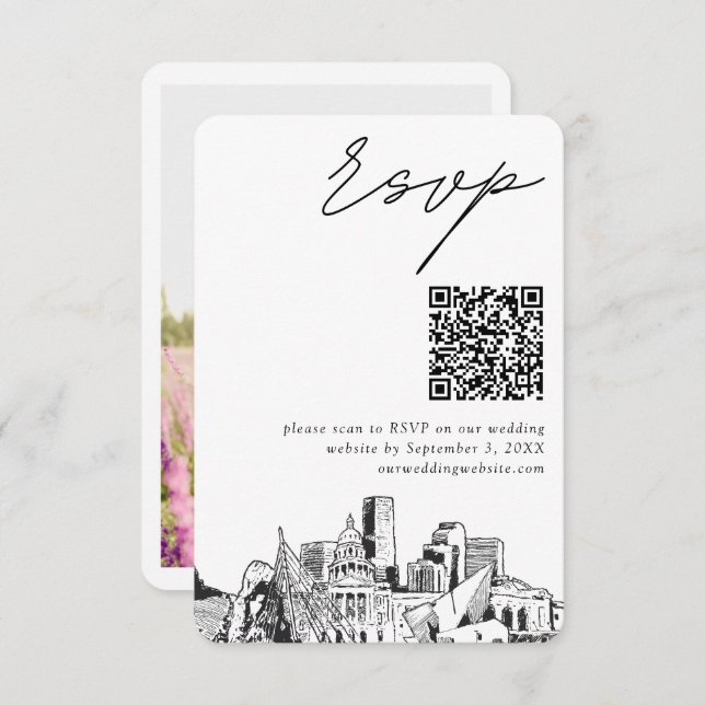 Tarjeta De Recepción Denver Boda RSVP moderno Código QR (Anverso / Reverso)