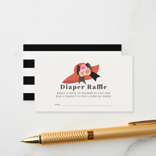 Tarjeta De Recepción Derby Style Gran Gorra Rojo Rosa Diaper Raffle Tic (Anverso/Reverso In Situ)