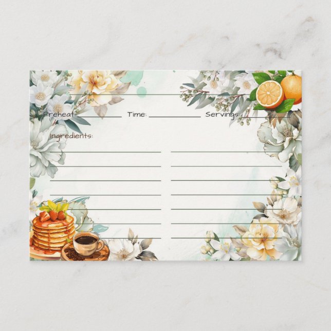 Tarjeta De Recepción Desayuno en la receta de la cama (Anverso)