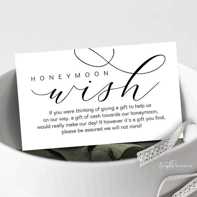 Tarjeta De Recepción Descanso de luna de miel boda, elegancia moderna m (Wedding Honeymoon Wish, Modern Beautiful Elegance Luxury Enclosure Card)