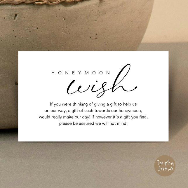Tarjeta De Recepción Descanso de luna de miel, Boda romántico moderno (Honeymoon Wish, Modern Romantic Wedding Enclosure Card, White Black)