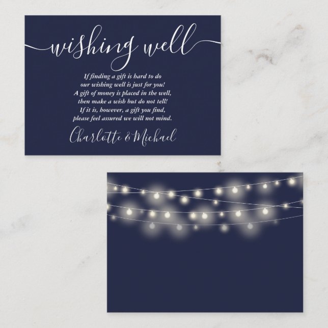 Tarjeta De Recepción Deseando bien String ilumina a Navy Blue Boda (Anverso / Reverso)