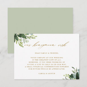 Tarjeta De Recepción Deseo de luna de miel de boda con follaje verde de