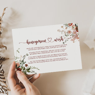 Tarjeta De Recepción Deseo de luna de miel floral colorido rústico dora