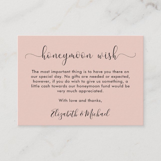 Tarjeta De Recepción Deseo de luna de miel rubor boda (Anverso)