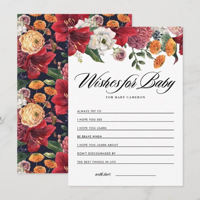 Tarjeta De Recepción Deseos botánicos de Baby Shower de Amaryllis para  (Anverso / Reverso)