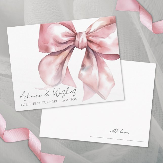 Tarjeta De Recepción Deseos de Consejos para Despedida de Soltera con L (Blush Pink Bow Bridal Shower Advice Wishes Enclosure Card)