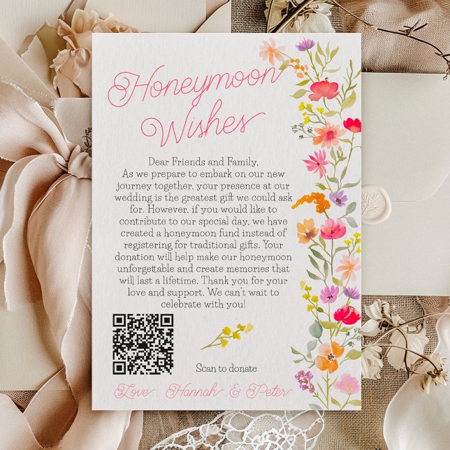 Tarjeta De Recepción Deseos de luna de miel flores silvestres florales  (Honeymoon wishes wildflowers floral bridal shower enclosure card)