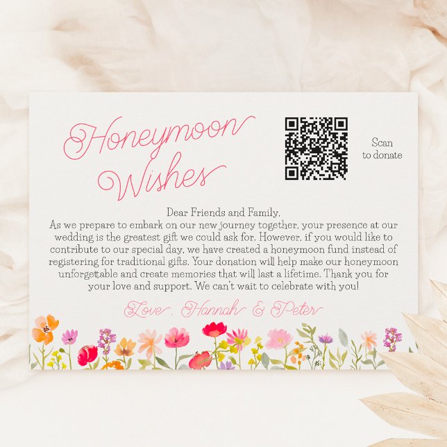 Tarjeta De Recepción Deseos de luna de miel flores silvestres regadera  (Honeymoon wishes wildflowers floral bridal shower enclosure card)