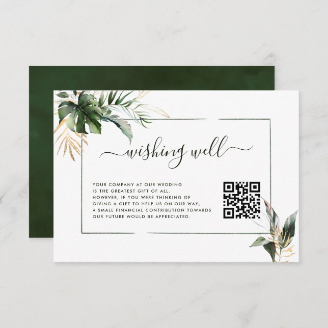 Tarjeta De Recepción Deseos Ecológicos Foliage Tropical con Código QR (Anverso / Reverso)