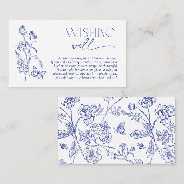 Tarjeta De Recepción Deseosa De Una Moderna Ducha Bridal Floral Azul (Anverso / Reverso)
