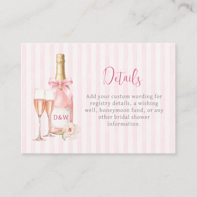 Tarjeta De Recepción Despedida de soltera con champán rosado (Anverso)