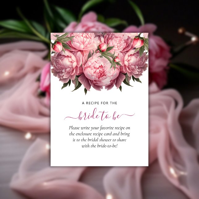 Tarjeta De Recepción Despedida de soltera de peonías rosadas (Pink Peonies Watercolor Bridal Shower Enclosure Card)
