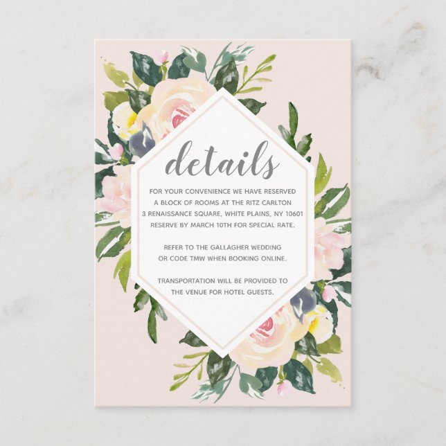 Tarjeta De Recepción Despedida Floral Primavera | Detalles de la Boda A (Anverso)