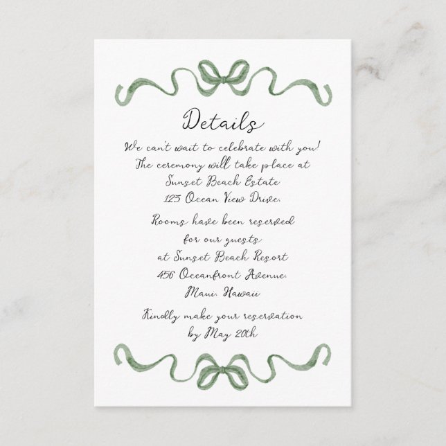 Tarjeta De Recepción Destination Tropical Wedding Details Card (Anverso)