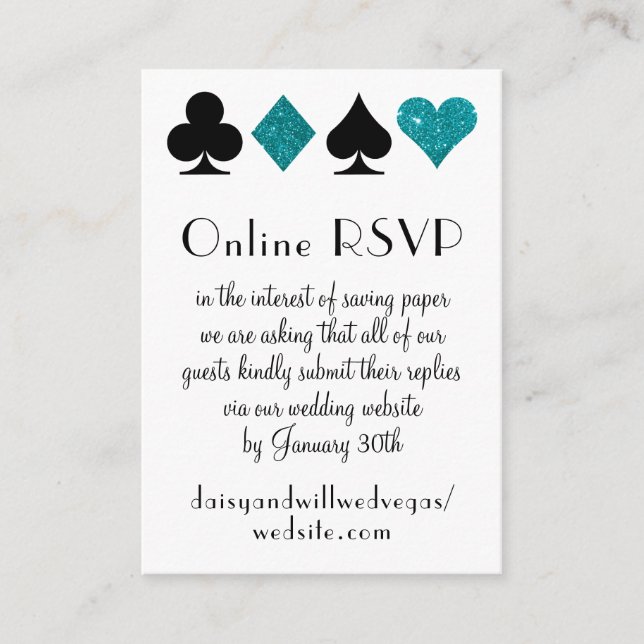 Tarjeta De Recepción Destino Boda de Las Vegas en línea RSVP Purpurina  (Anverso)