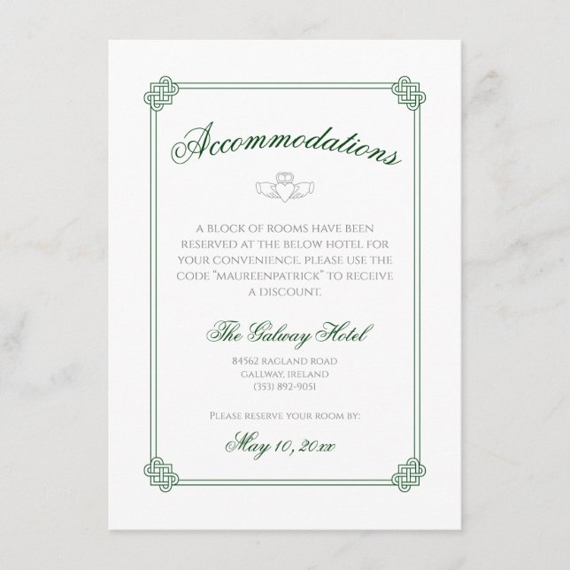 Tarjeta De Recepción Destino de acuarela: Alojamiento en Irlanda (Anverso)