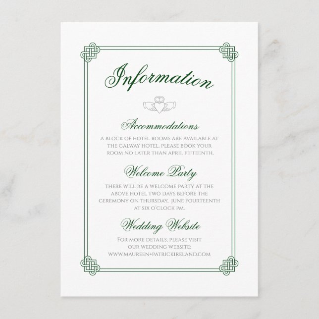 Tarjeta De Recepción Destino de acuarela: información de Irlanda (Anverso)