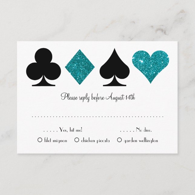Tarjeta De Recepción Destino verde azulado Vegas Wedding RSVP con elecc (Anverso)
