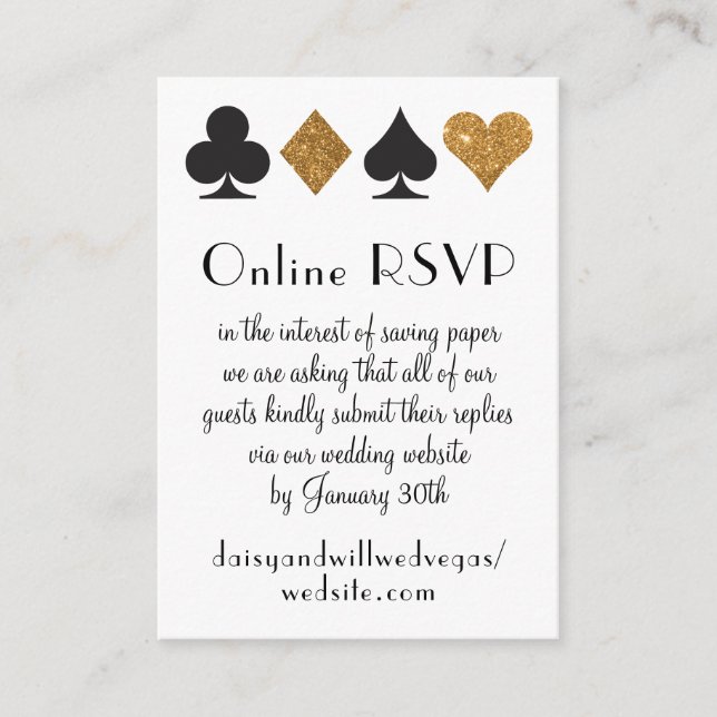 Tarjeta De Recepción Destiny Las Vegas Boda Online RSVP Gold Purpurina (Anverso)