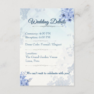Tarjeta De Recepción Details Card Elegant Wedding Card editable