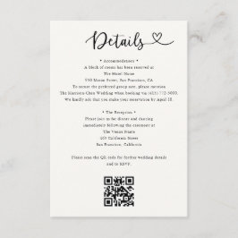 Tarjeta De Recepción Details Heart QR Code RSVP Wedding  Enclosure Card